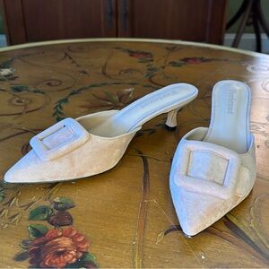 Suede pointed toe mules